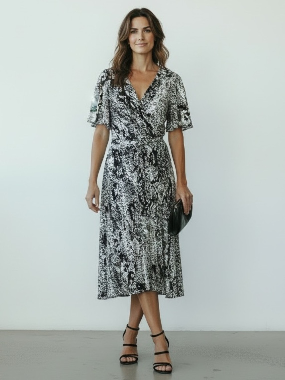 Classic Donna Morgan Black & White Snakeskin Wrap Dress Sz10